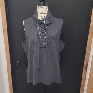 Harley-Davidson Charcoal Lace-Up Mock Neck Tank